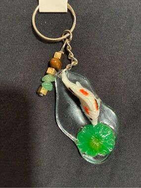 Koi Fish Resin Keychain with Green Lily Pad